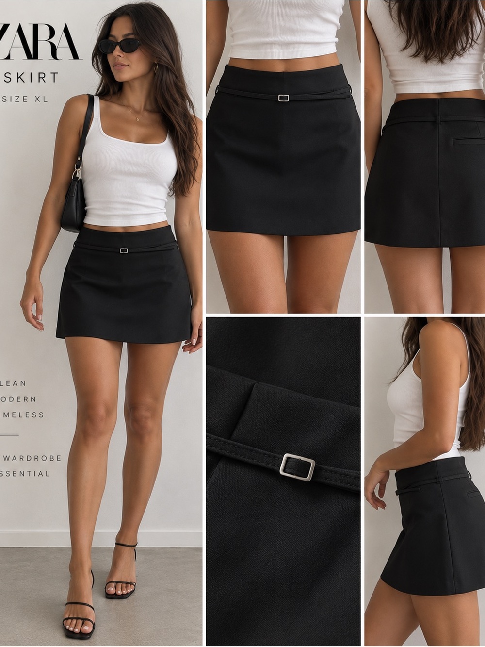 Zara Black Mini Skort with Buckle Detail